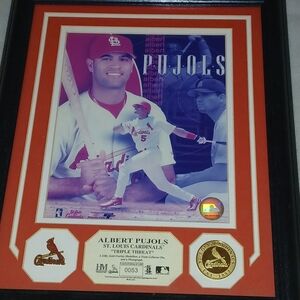 Framed Albert Pujoles St. Louis Cardinals Memorabilia with Black and Red Accents